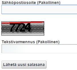 Näppäile PSOP-käyttäjätunnuksesi sekä sivulla näkyvä tekstivarmennus niille varattuihin kenttiin ja napsauta Lähetä uusi salasana painiketta.