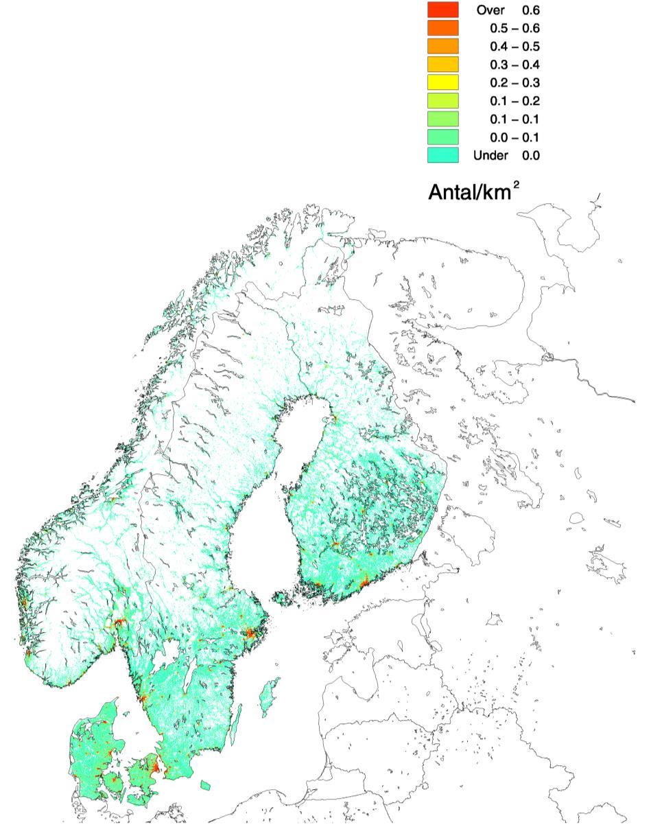 Predicted health impacts in the continental Nordic countries, using the EVA model, for 2015 Total population 26.1 million.