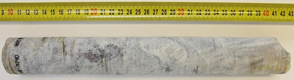 6 Sample ONK-PP318 13.85 14.15 m (see Figure 1) is typical pegmatitic granite which contains a few remnants of assimilated paleosome, i.e. biotite batches and garnet grains.