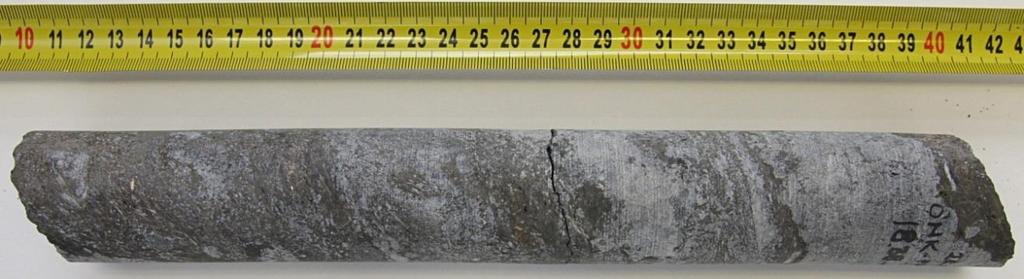 8 Figure 5. Medium grained veined gneiss sample ONK-PP323 17.90 18.20 m. The photograph is taken after the chloride out leaching experiment.