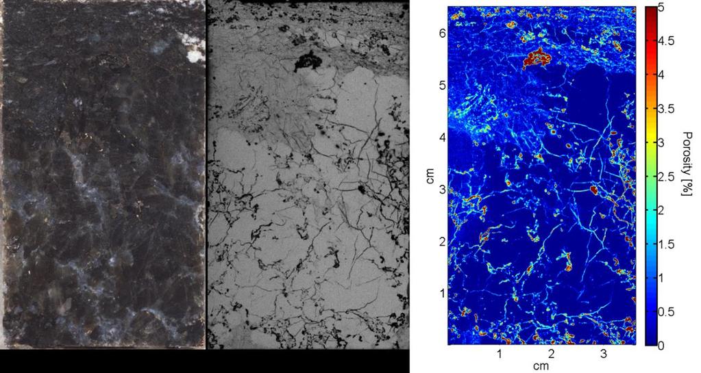 26 Figure 16. Sample ONK-PP323 17.90 17.97 m (left), corresponding autoradiograph (center) and porosity map of analysed area (right). Length of sample is 7 cm. 3.2 Out-diffusion experiments 3.2.1 Chloride concentration from out leachates Figure 17 presents the amount of chloride that was analyzed every second week from the water samples of the out leached solutions.