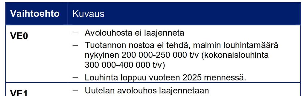 Hankkeen vaihtoehdot ympäristövaikutusten