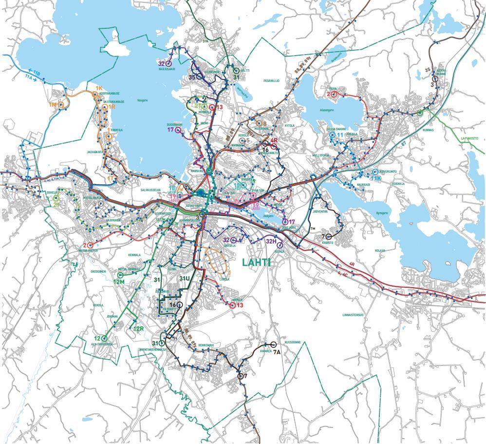 Nykyinen linjasto Lahden seudun liikenteessä on 18 paikallisliikenteen linjaa, joista useassa on erilaisia kirjain-/reittivariaatioita.