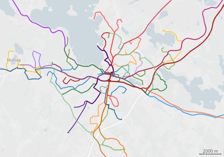 Täydentävät linjat ja yölinjasto Runkolinjoja täydentävillä linjoilla on runkolinjaa harvempi vuoroväli ja vähemmän liikennöintipäiviä.