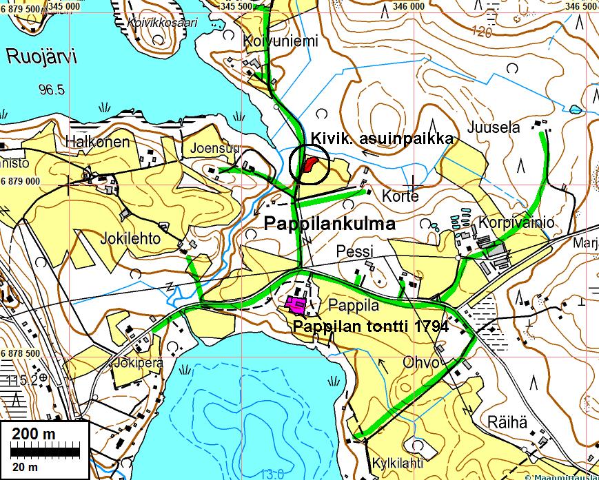 3 Yleiskartta Suunniteltu vesihuoltolinja vihreällä.