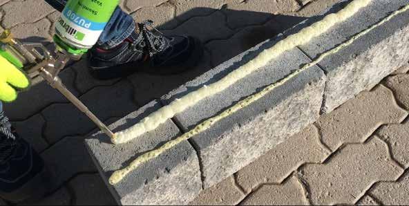 Kiviliiman käyttö Kivien liikkumista voidaan välttää kiinnittämällä muurikivet kiviliimalla esim. illbruck PU700. Harjaa kiven pinnasta pois pöly ja epäpuhtaudet.