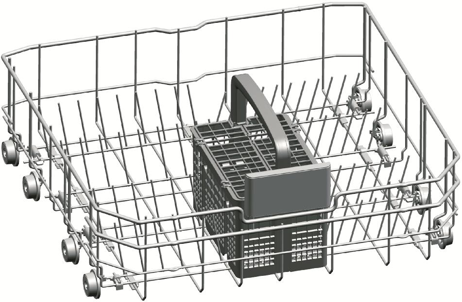 Asennus Ruokailuvälinekori (mallikohtainen) Ruokailuvälinekori on suunniteltu niin, että astiat, esim. veitset, haarukat, lusikat ym.