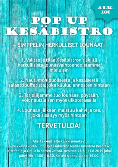 Ihana kesä Vierumäellä! KESÄBISTRO Kesän uutuutena ovensa Vierumäki Resort Hotellin ravintolamaailmaan avaa Pop Up Kesäbistro, josta löydät simppelin herkulliset annokset lounaalle!