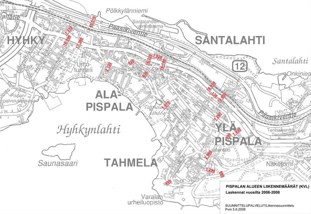 TAMPEREEN KAUPUNKI 11(42) 2.2 Nykyiset liikennemäärät Liikennemäärät on laskettu videolaskentana tai käyttäen apuna HI-STAR laitteistoa, jossa asennetaan katuun laskuri. Kuvassa 2.
