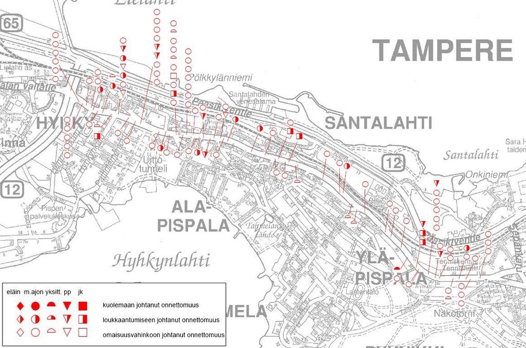 TAMPEREEN KAUPUNKI 12(42) 2.4 Liikenneonnettomuudet Tampereen seudulle on laadittu liikenneturvallisuussuunnitelma vuonna 1999 ja sitä on Tampereen kaupungin osalta päivitetty vuonna 2008.