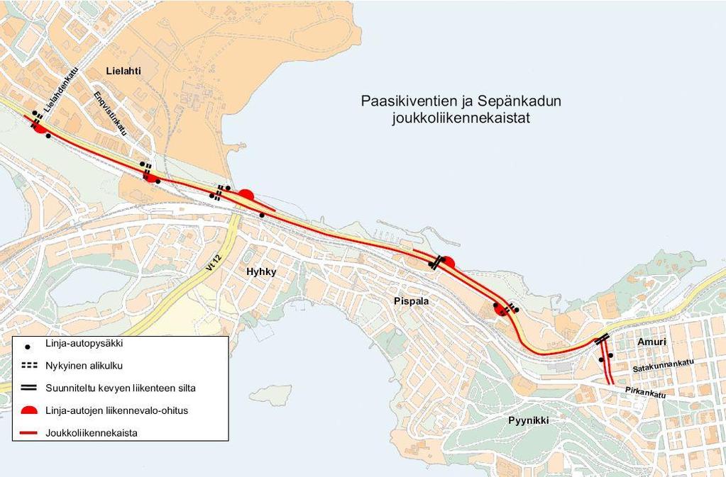 TAMPEREEN KAUPUNKI 34(42) Kuva 4.2. Tiehallinnon periaatepiirros joukkoliikenteen kehittämisratkaisusta Paasikiventiellä. (Tampereen kaupunki 2008c) 4.