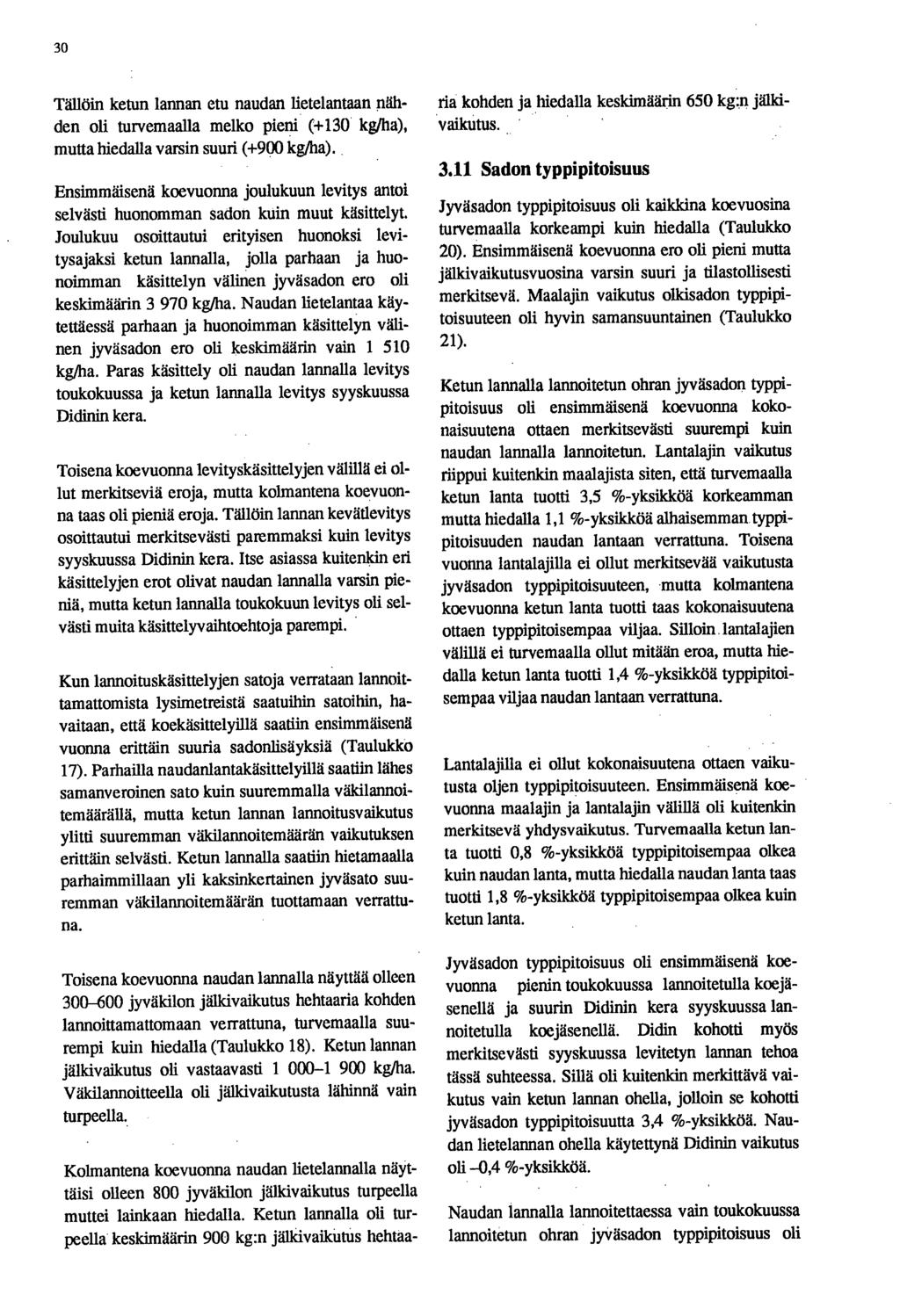 30 Tällöin ketun lannan etu naudan lietelantaan nähden oli turvemaalla melko pieni (+130 kg/ha), mutta hiedalla varsin suuri (+900 kg/ha).
