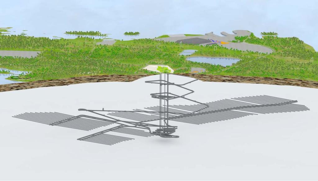 80 Figure 4-15. Principal layout of the Olkiluoto repository (Posiva Oy). The temperature of the whole panel is calculated with an analytical model taking into account a great number of canisters.