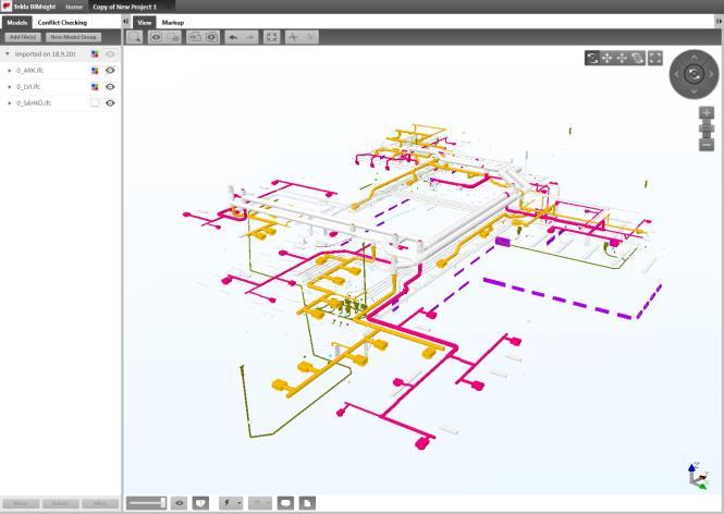 18 KUVA 2. Tekla BIMsight tarkastelu Ohjelmalla pystyy avaamaan monta IFC-tiedosto yhtä aikaa, ja liittämään ne yhdeksi teklan omaksi,.tbp -muotoiseksi projektitiedostoksi.