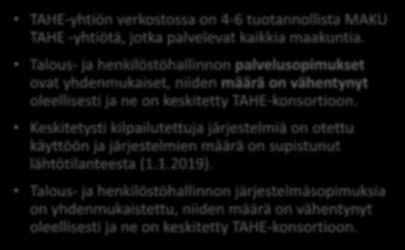 Talous- ja henkilöstöhallinnon palvelusopimukset ovat yhdenmukaiset, niiden määrä on vähentynyt oleellisesti ja ne on keskitetty TAHE-konsortioon.