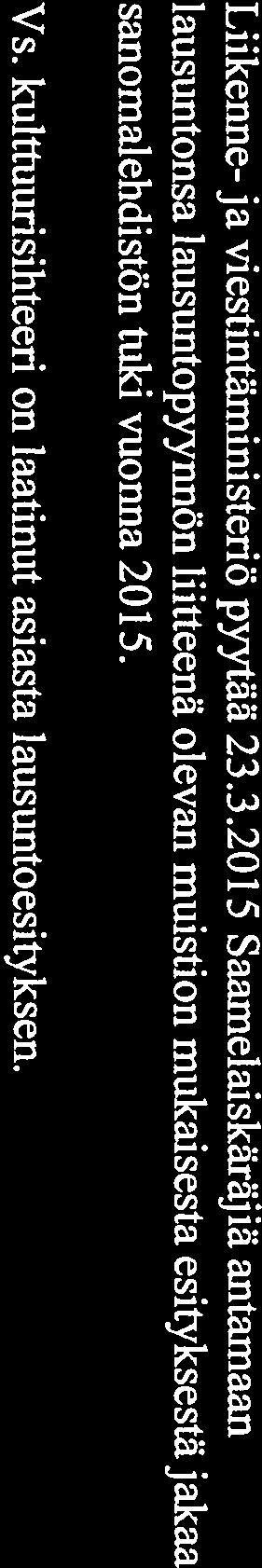 SÅMEDIGGI PÖYTÄKIRJA 6/2015 Hallitus 17.4.2015 sivu 7 (27) Sh 6 LAUSUNTO LEHDISTÖTUESTA 2015 17.4.2015 Liikenne- ja viestintäministeriö pyytää 23.