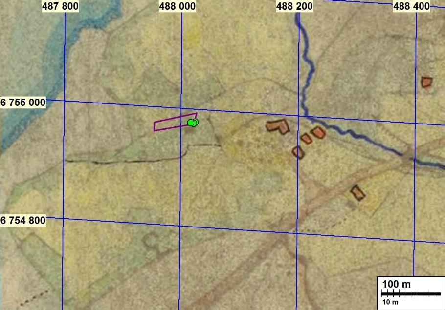 5 Kartta 4. Vuosien 1875-1876 Lappeen kihlakuntakartalla (XIV:30) edellisen kartan (nro.3) harmaa rakennus erottuu myös. Kartta 5.