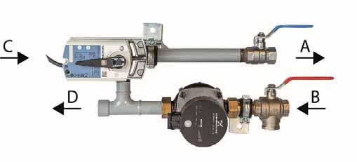 4. Liitännät / mitat A = Lämpöjohto meno (lämmitysverkosto), sulkuventtiili B = Lämpöjohto paluu (lämmitysverkosto), sulkuventtiili suodattimella C = Meno