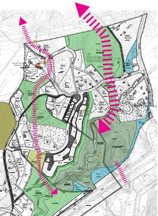 Korttelialueiden luonnonympäristö Korttelialueille on jätetty metsäisenä säilytettäviä alueenosia (pallorasteri) paikkoihin, joilla on maisemallista arvoa.