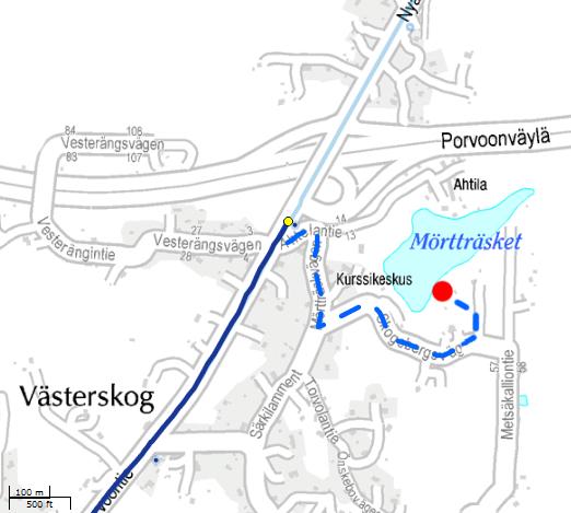 2 SAAPUESSASI MAJALLE 2.1 AJO-OHJE & KARTTA Oma auto tai tilausbussi Maja sijaitsee Sipoon Västerskogissa Särkilammen rannalla, n. 25 kilometrin päässä Helsingistä Porvooseen.