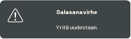 Salasanan unohtaminen Jos otat salasanatoiminnon käyttöön, sinua pyydetään syöttämään kuusinumeroinen salasana projektorin päälle kytkemisen yhteydessä.