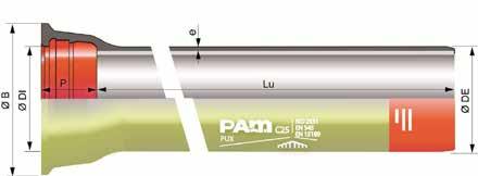 DVGW SG-VALURAUTAINEN PAINEPUTKIJÄRJESTELMÄ MUHVILLISET PAINEPUTKET LUKITSEMATTOMAT Putken ulkopinnoite: Sinkki 200 g/m2 + PE Putken sisäpinnoite: masuunikuonasementti Standard PE-pinnoite Ø B Ø DI