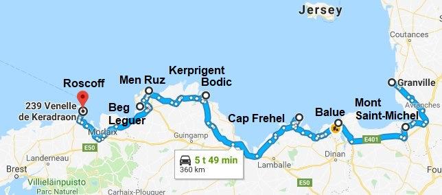 Tiistai 25.12.2019 (päivä 3) Noin 360 km, 6 tuntia, yöpyminen Roscoffissa.