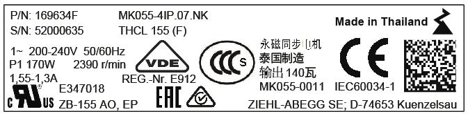 Tuotevalikoima Moottorin tyyppikilven esimerkki 2 1 16 15 14 3 4 5 6 13 7 06.06.2016 v_l_schild_mk055_fn030.