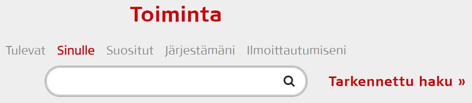 Toiminnan selaaminen Käyttäjäprofiilin etusivun alareunassa näkyvillä olevaa toimintaa voi lajitella valmiiden hakusuodattimien tai hakusanakentän avulla.