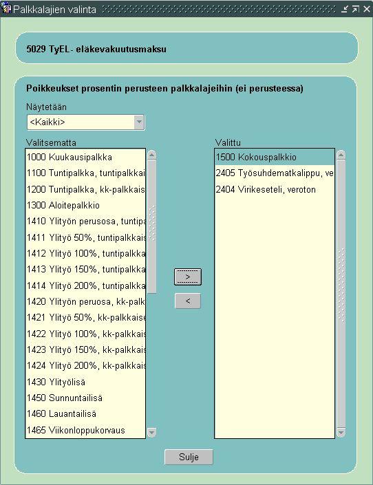 palkkalajit, joita ei haluta huomioida mukaan kyseisistä palkkalajiryhmistä.