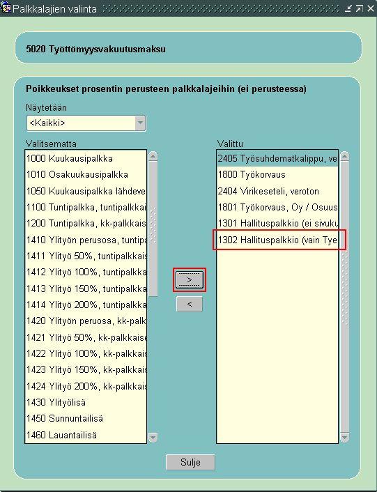 28(30) 2. Palkkalajien valinta -ikkuna avautuu.