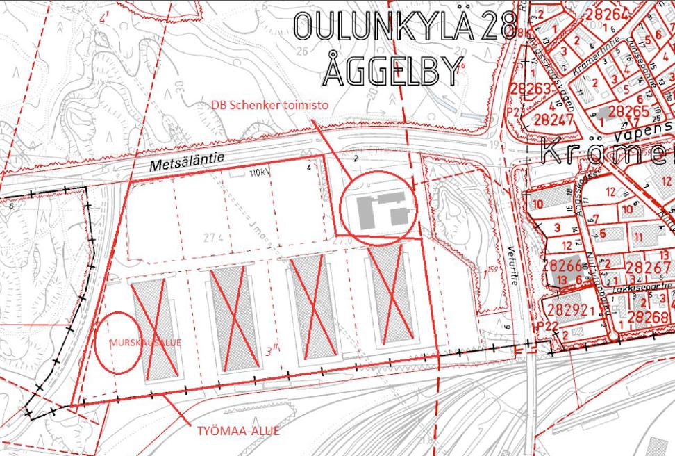 Helsingin kaupunki Pöytäkirja 2 (6) lä alueella. Työtä ei tehdä yleisinä juhlapäivinä. Tarkoitus on murskata paikan päällä neljän purettavan kauppavaraston betoni- ja tiilijätettä.