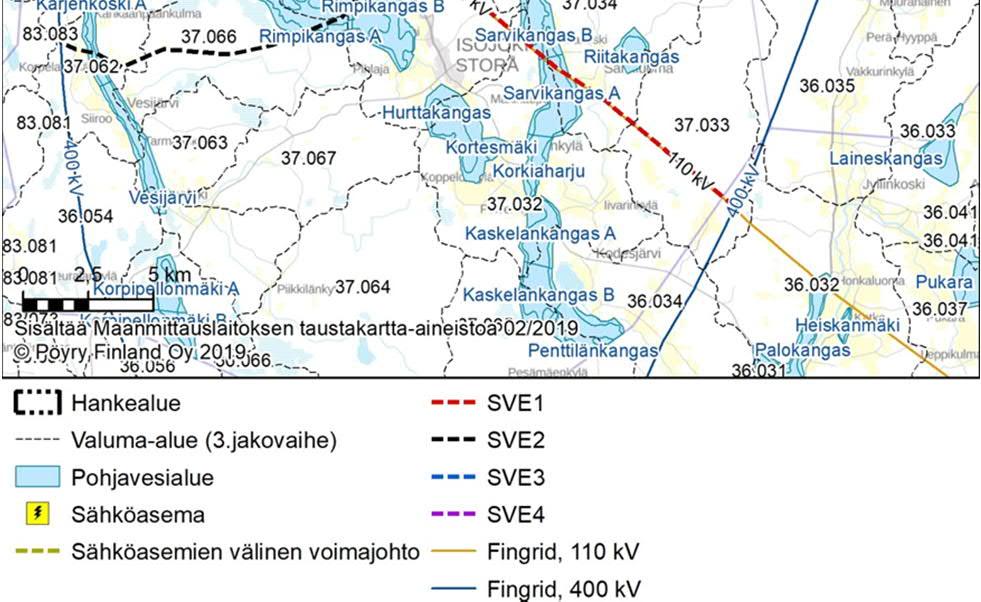 Kärjenkoski A SVE3 ja SVE4 Lumikangas Hankealueelle sijoittuu Pajuluoma ja Metsäjoki Voimajohtoreitit ylittävät: SVE1