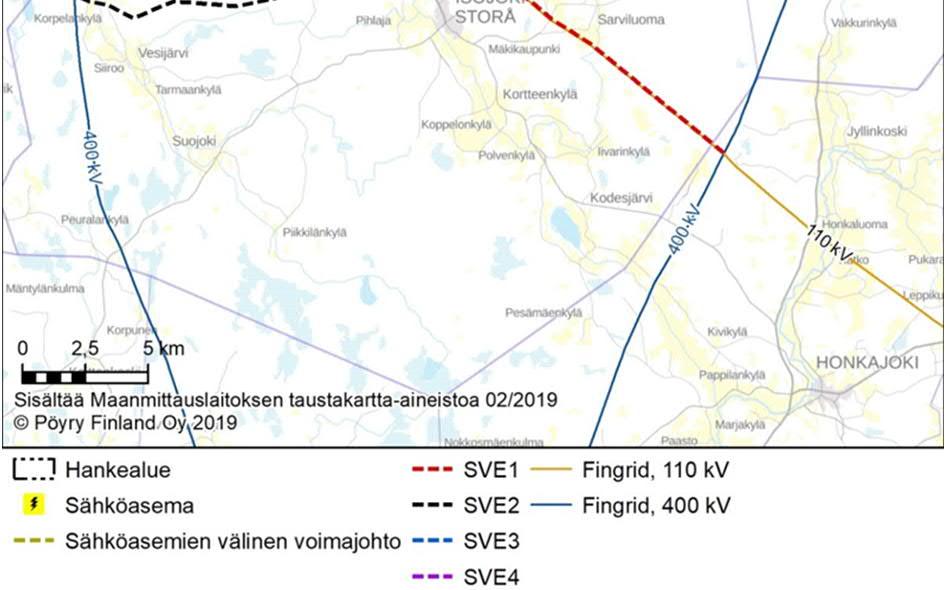 johtokäytävässä. SVE3: liittyminen Seinäjoki Ulvilalinjaan Lauhavuoren pohjoispuolella 20 km, uudessa johtokäytävässä, eteläisempi reittivaihtoehto.