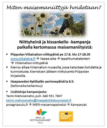 Mainos 16.8. kampanjan tapahtumista: Piippolan Niittypäivä 17.8. ja Kytökylän perinnepäivä 8.9. Tervetuloa Perjantaina 17.8. klo 17.00-18.