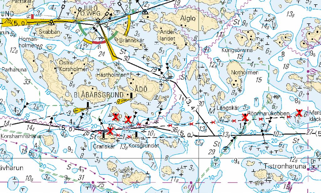 3 21, B635 4 21, B635 5 21, B635 6 21, B635 7 21, B635 8 21, B635 9 Taululinja seuraavien pisteiden väliltä Enslinjen mellan följande positioner: Leading line between the following positions: Alempi