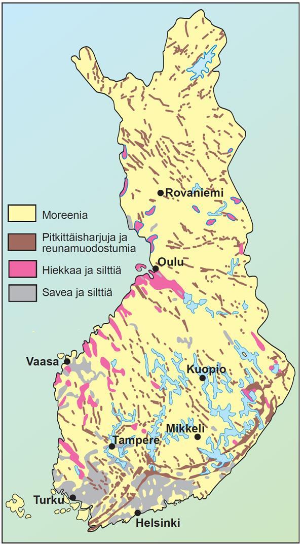 Maalajit Kivennäismaalajit raekoko (läpimitta) sora 2 20 mm hiekka 0,2 2 mm hieta 0,02 0,2 mm hiesu 0,002 0,02 mm savi alle 0,002 mm Sekoituksia harjusora ja moreeni.