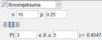 Toinen tapa: P(3 X 5) P( X 3) P( X 4) P( X 5) 3805