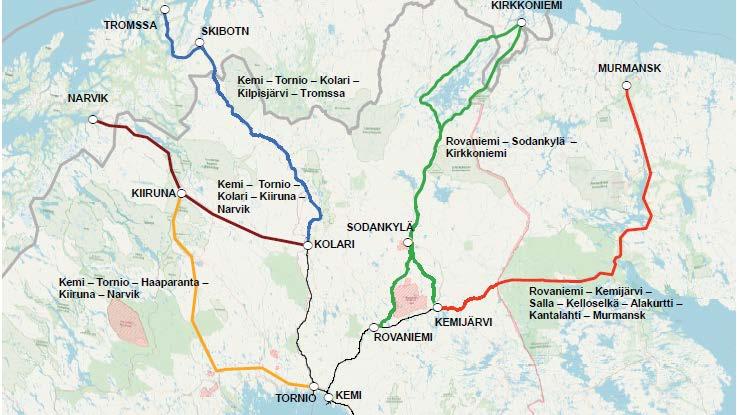 19 Kuvio 4. Jäämeren radan linjausvaihtoehdot (Liikennevirasto 2018b) Jäämeren radan vaikutukset huolestuttavat Lapin alkuperäiskansaa, Saamelaisia.