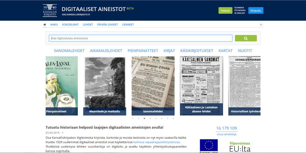KANSALLISKIRJASTON HISTORIALLISEN LEHTI- KOKOELMAN KEHITTÄMISTYÖ Kimmo Kettunen, FT, tutkimuskoordinaattori & Mika Koistinen, DI, tietojärjestelmäasiantuntija & Teemu Ruokolainen, TkT, tutkijatohtori