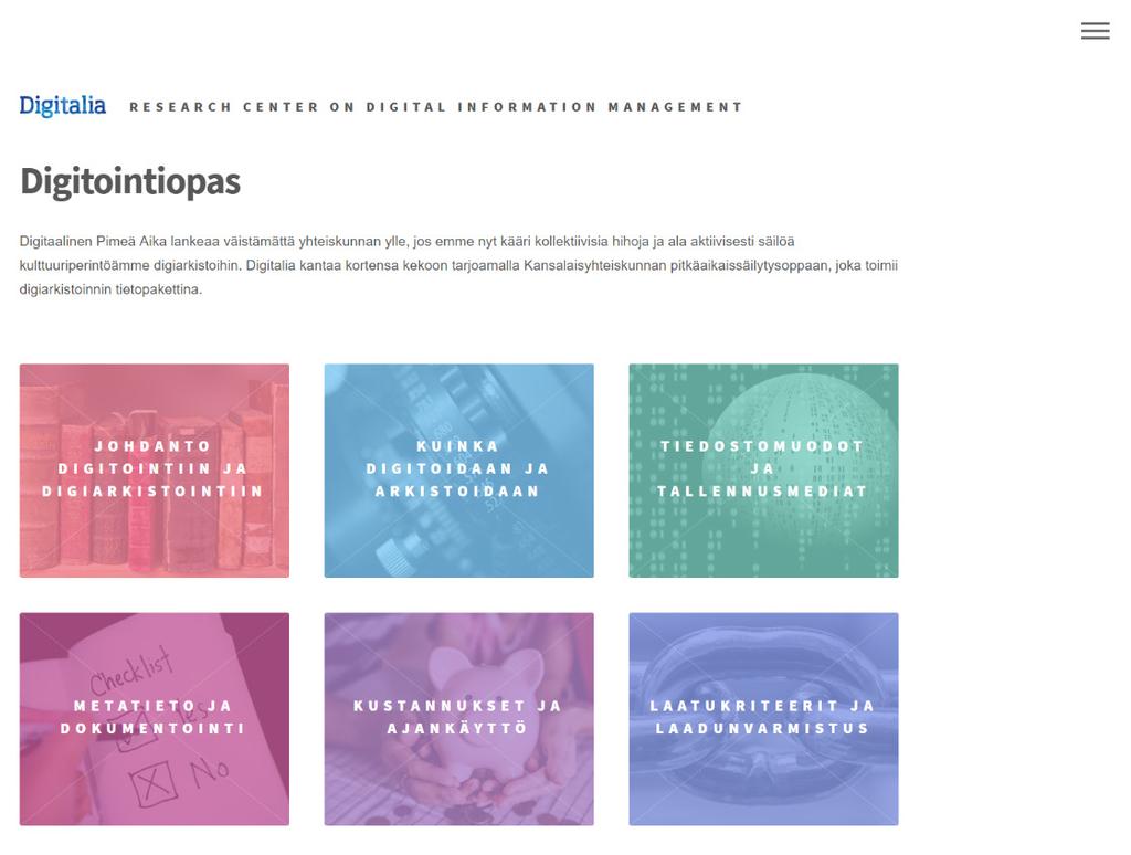 Kuva 1. Digioppaan etusivu työpöytäkoneella Käyttöliittymä on toteutettu HTML5-tekniikoilla käyttämällä Bootstrap-kehystä ja erilaisia vapaan lähdekoodin JavaScript-kirjastoja.