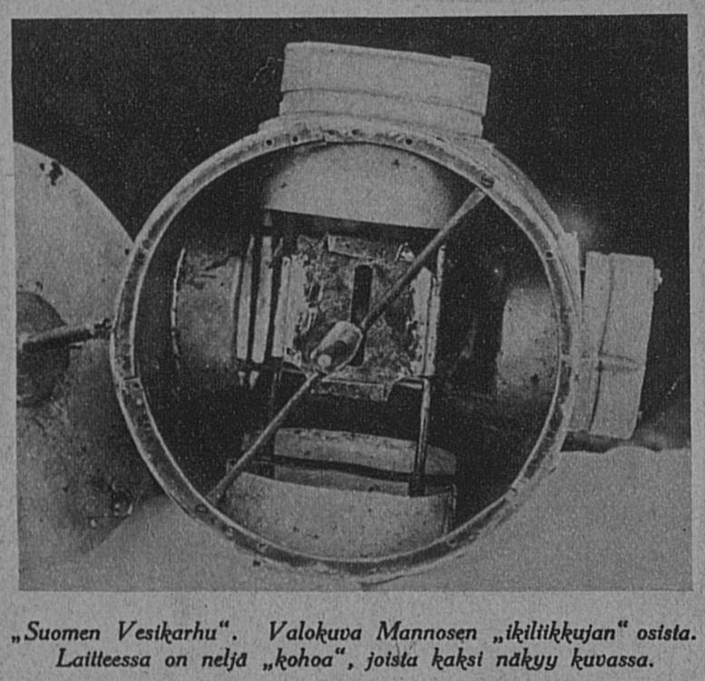 Kuva 1. Ikiliikkujan keksimisestä kertovan uutisen kuvitusta vuodelta 1925 (Suomen Kuvalehti, 21.03.1925, nro 12, s.
