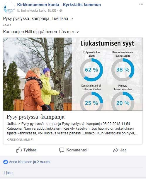 Pysy pystyssä -kampanja Facebook Kampanjasta tiedotettiin 5.2.