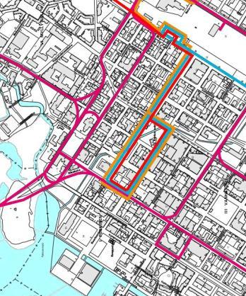 6 Kytkeytyminen joukkoliikenteeseen Lähin kaupungin keskeisimmistä joukkoliikennereiteistä on Saaristonkatu, jonka varrella oleviin pysäkkeihin kohteesta on noin 150 m etäisyys.