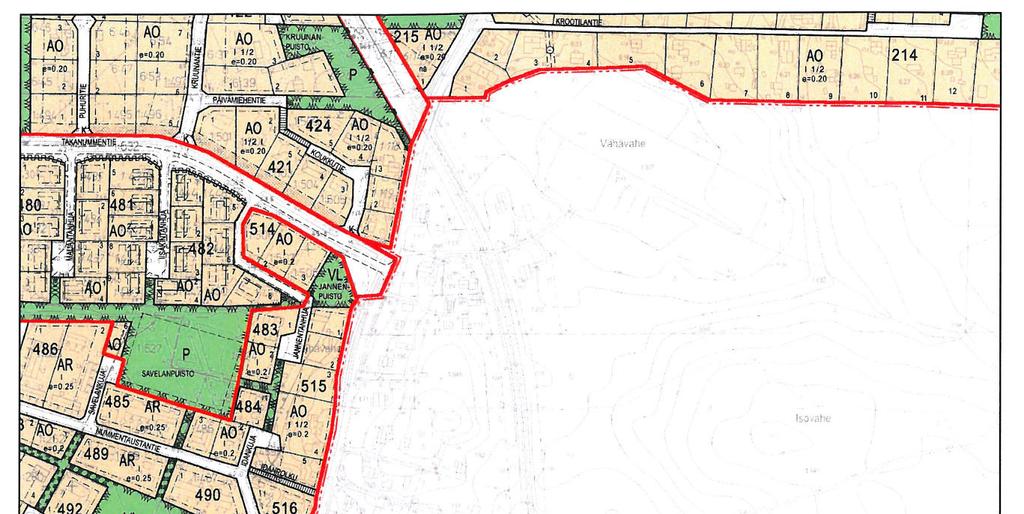 18 4.4 Asemakaava Alueella ei ole ennestään asemakaavaa. Alue rajoittuu lännessä ja etelässä asemakaavoitettuhin alueisiin.