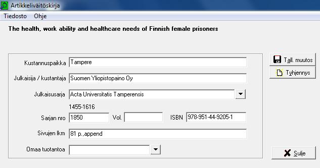 14/22 5.2 Kirjan, selvityksen ja kirjan luvun tallentaminen Väitöskirjoja on kahta julkaisutyyppiä artikkeli- ja monografiaväitöskirja. Ensimmäinen on ns.