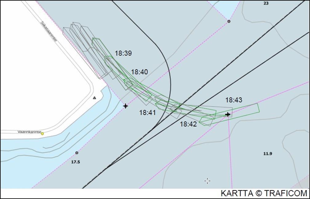 Vihreä jääpoiju sijaitsee syväväylän väyläalueen reunassa, jonka takana veden syvyys on riittävä valtaosalle Mussalon B- ja C- laitureista lähteville aluksille.