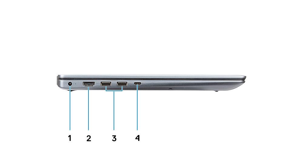 5 Näyttö Näkymä vasemmalta Kuva 2. Näkymä vasemmalta Verkkolaiteliitäntä HDMI 2.0 -portti USB 3.