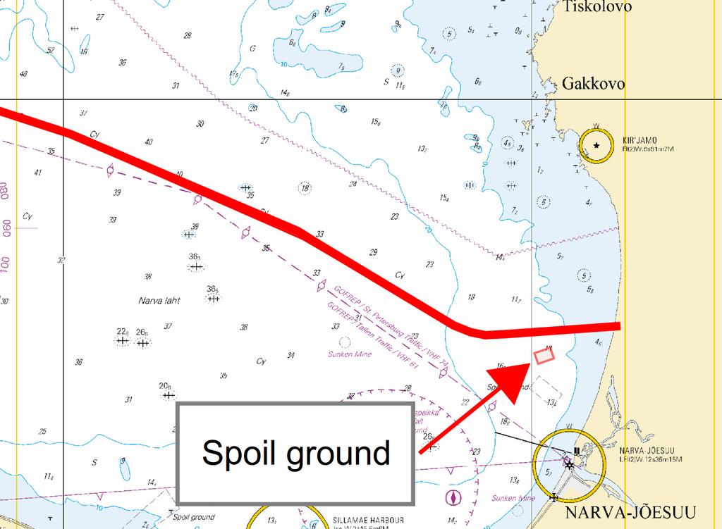 Tiedotuksia/Upplysningar /Announcements 284(T) /2018 (2018-09-20) Venäjä. Suomenlahti. Narva-Jõesuun P -puoli. Tilapäinen läjitysalue. Tiedonanto uusitaan. Ryssland. Finska viken. N om Narva-Jõesuu.