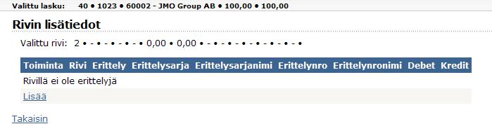 TALOUSHALLINTO 9(18) Mikäli riville on annettu valmiiksi erittelyjä, ne näkyvät yllä olevassa näytössä.